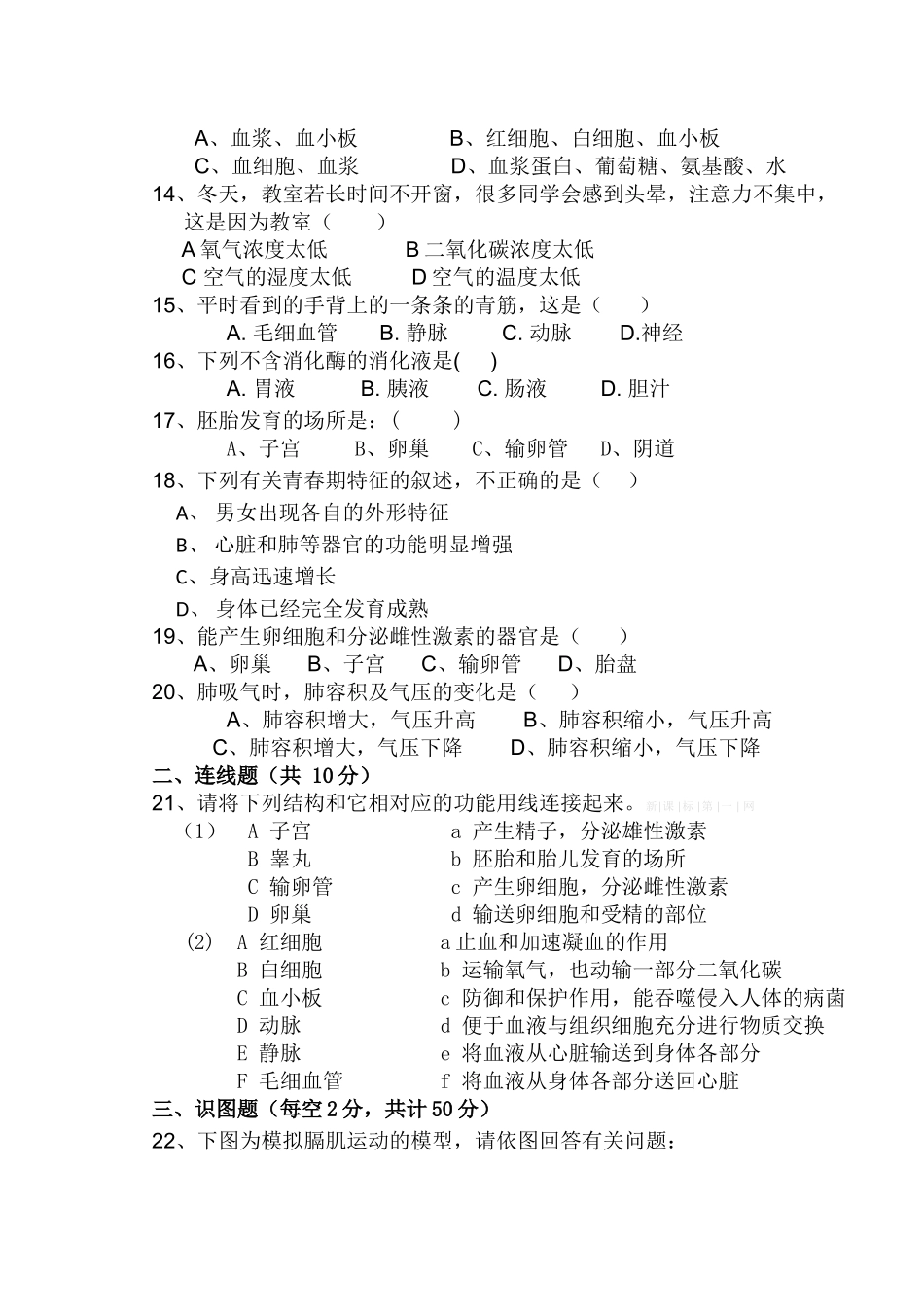 2016年七年级下册生物期中试题_第2页