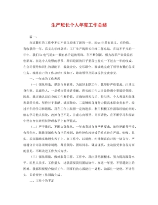 生产班长个人年度工作总结 