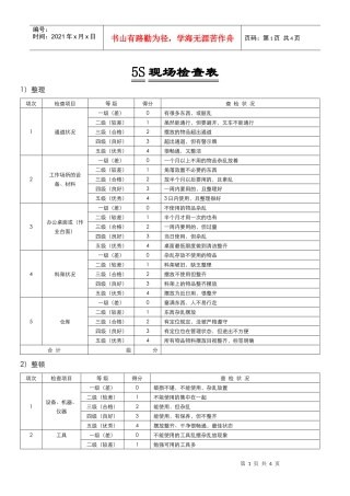 5S现场检查表