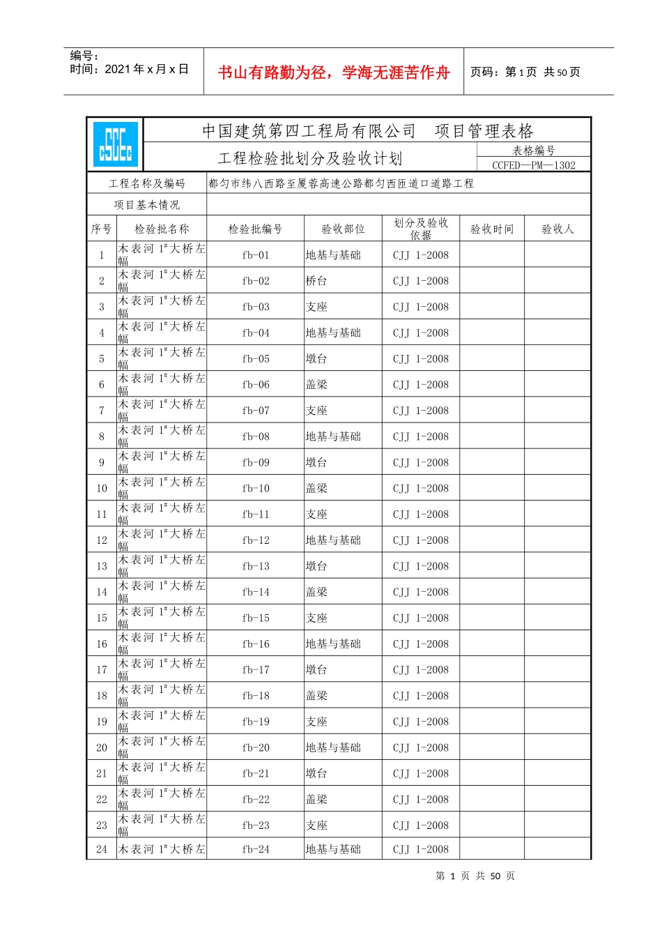 工程检验批划分及验收计划_第1页
