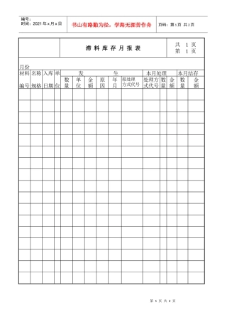 滞料库存月报表