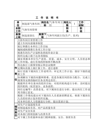 气体车间工作说明书