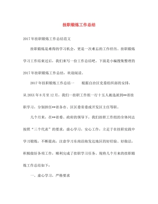 挂职锻炼工作总结 