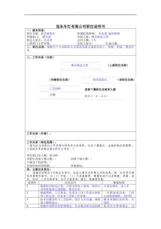 冠东车灯公司模具部检具组组长职位说明书