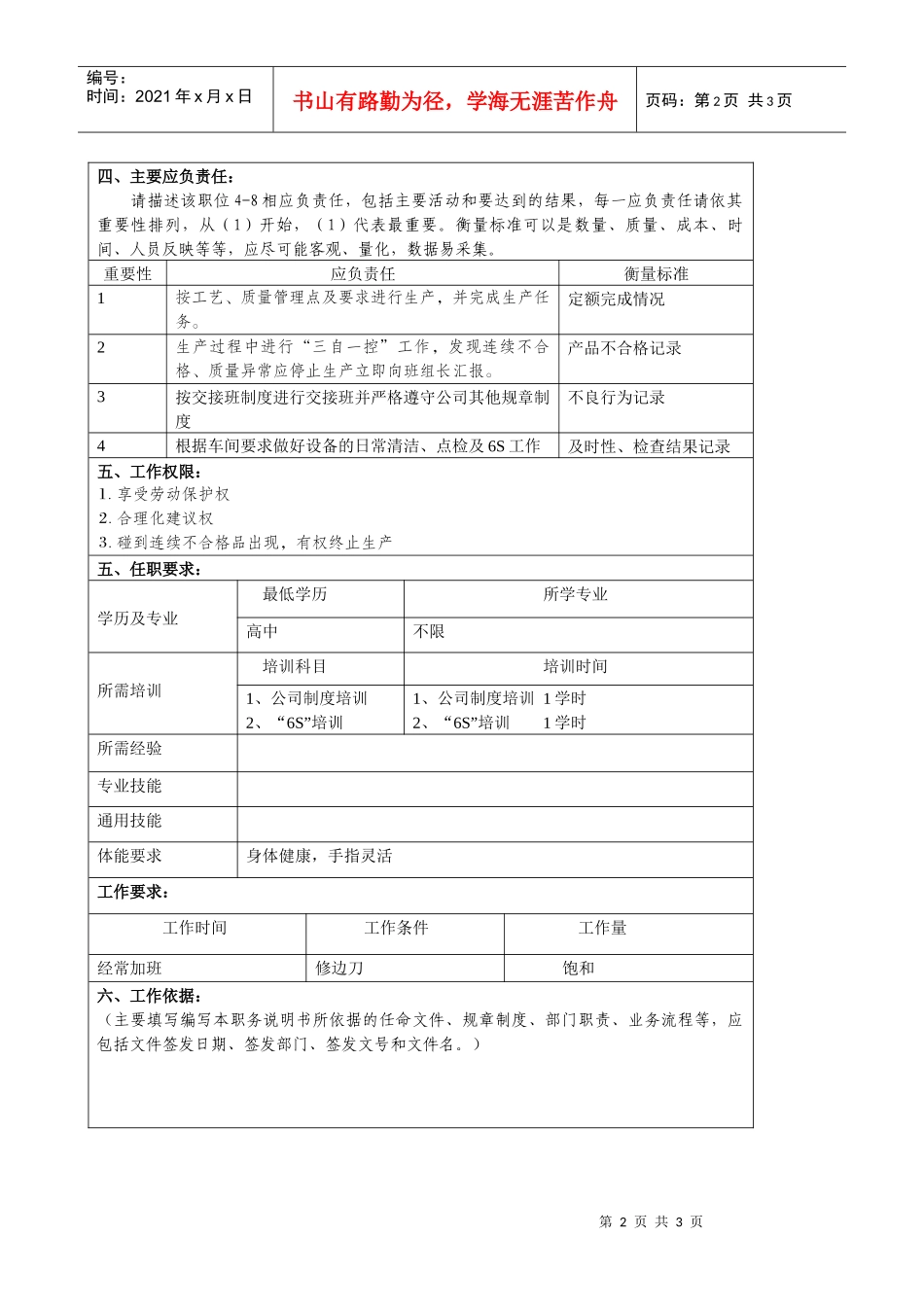 某大型汽车零部件公司注塑车间修边工职位说明书_第2页