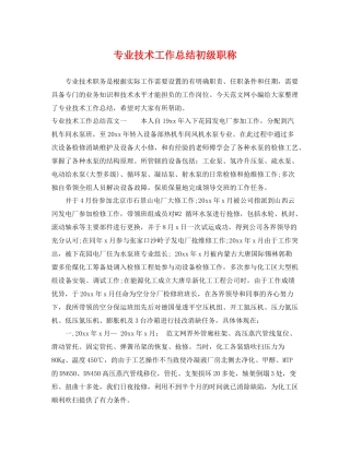 专业技术工作总结初级职称 