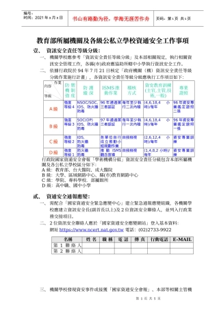 教育部所属机关及各级公私立学校资通安全工作事项