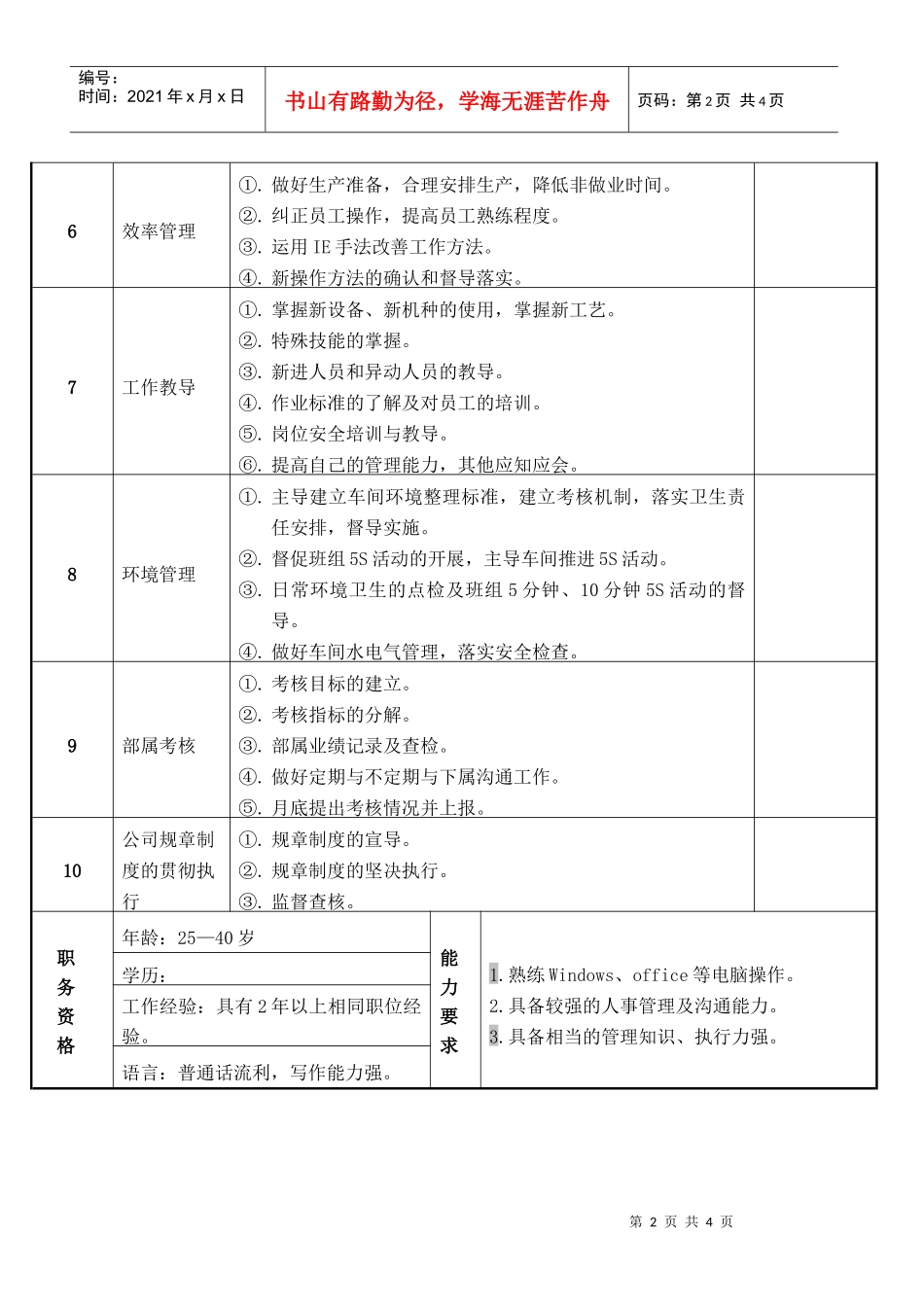 车间主任工作说明书_第2页