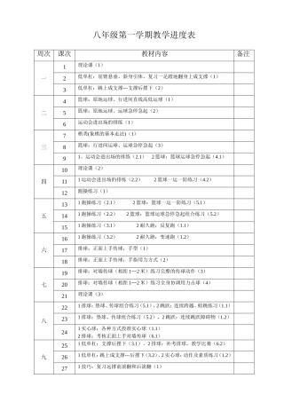 八年级第一学期教学进度表