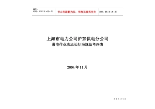 上海市电力公司沪东供电分公司带电作业班班长行为规范考评表