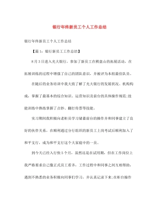 银行年终新员工个人工作总结 