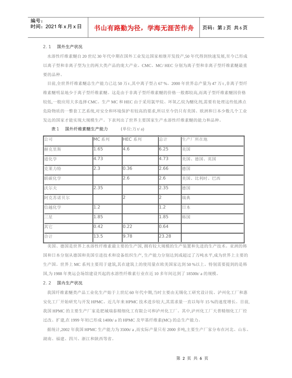 羟丙基甲基纤维素生产技术和发展前景_第2页