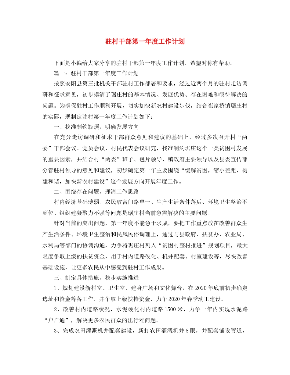 驻村干部第一年度工作计划 _第1页