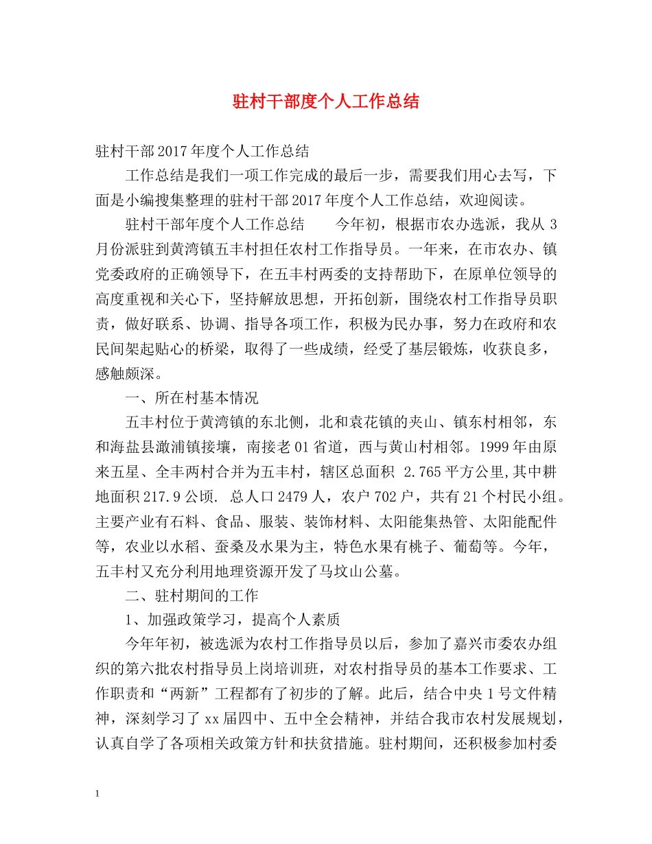 驻村干部度个人工作总结 _第1页