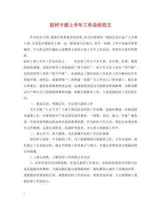 驻村干部上半年工作总结范文 