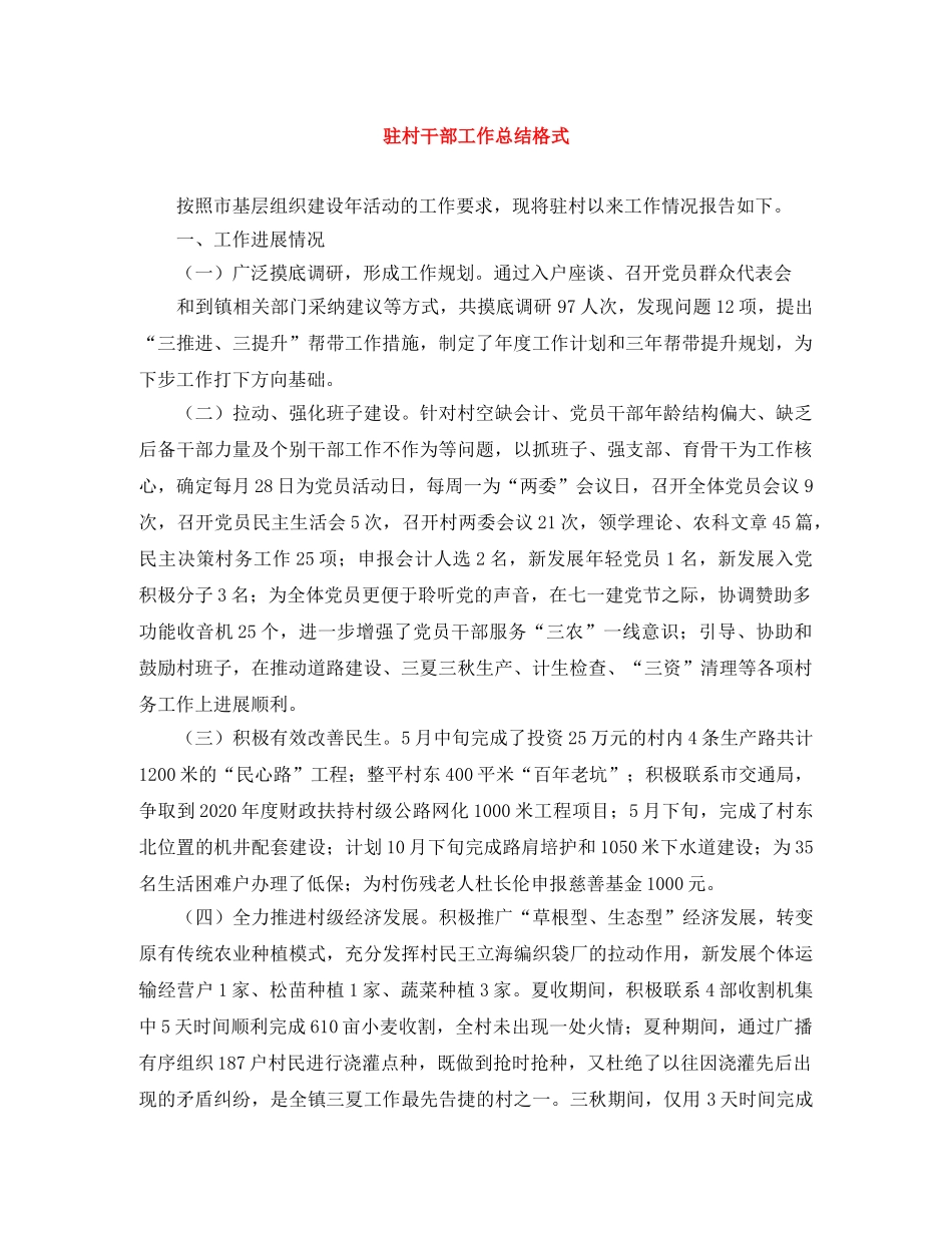 驻村干部工作总结格式 _第1页