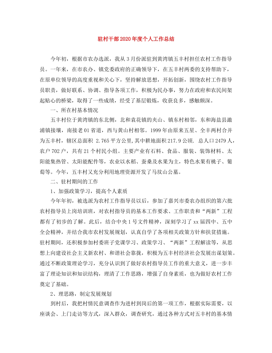 驻村干部2020年度个人工作总结 _第1页