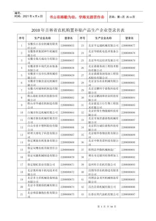 XXXX年吉林省农机购置补贴产品生产企业登录名表