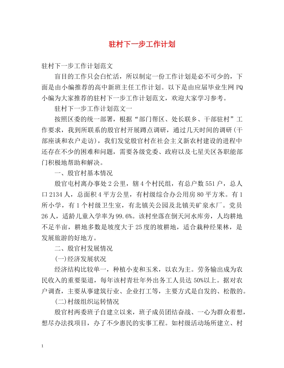 驻村下一步工作计划 _第1页