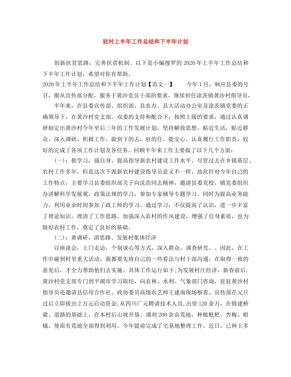 驻村上半年工作总结和下半年计划 _第1页