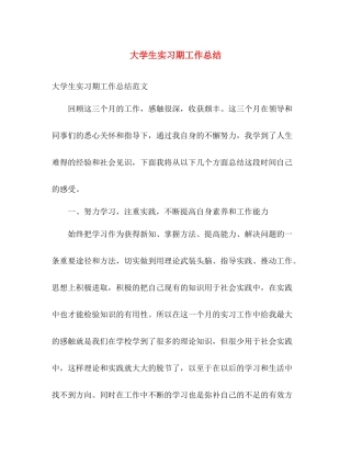 大学生实习期工作总结 