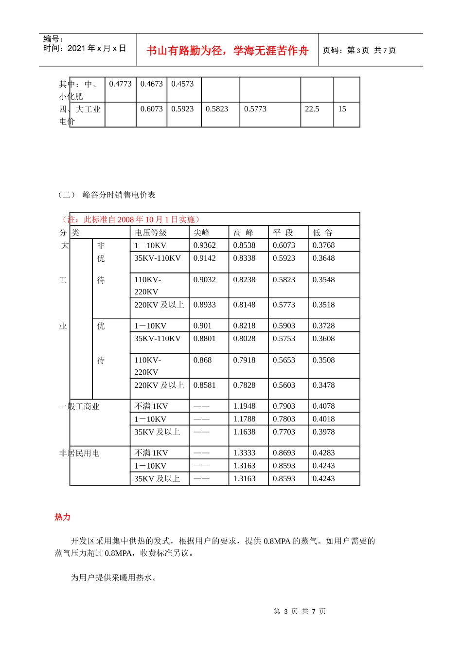 天津经济技术开发区能源收费标准(二八年)_第3页