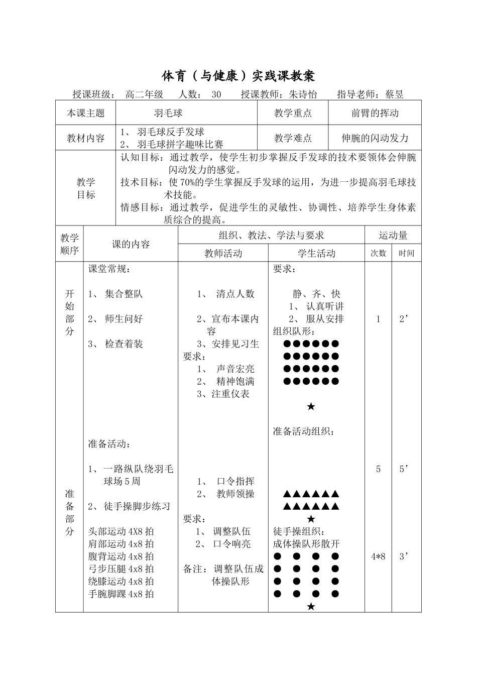 羽毛球反手发球教案朱诗怡_第1页