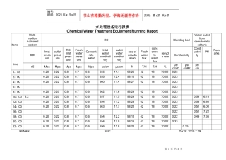 化学水处理设备运行报表