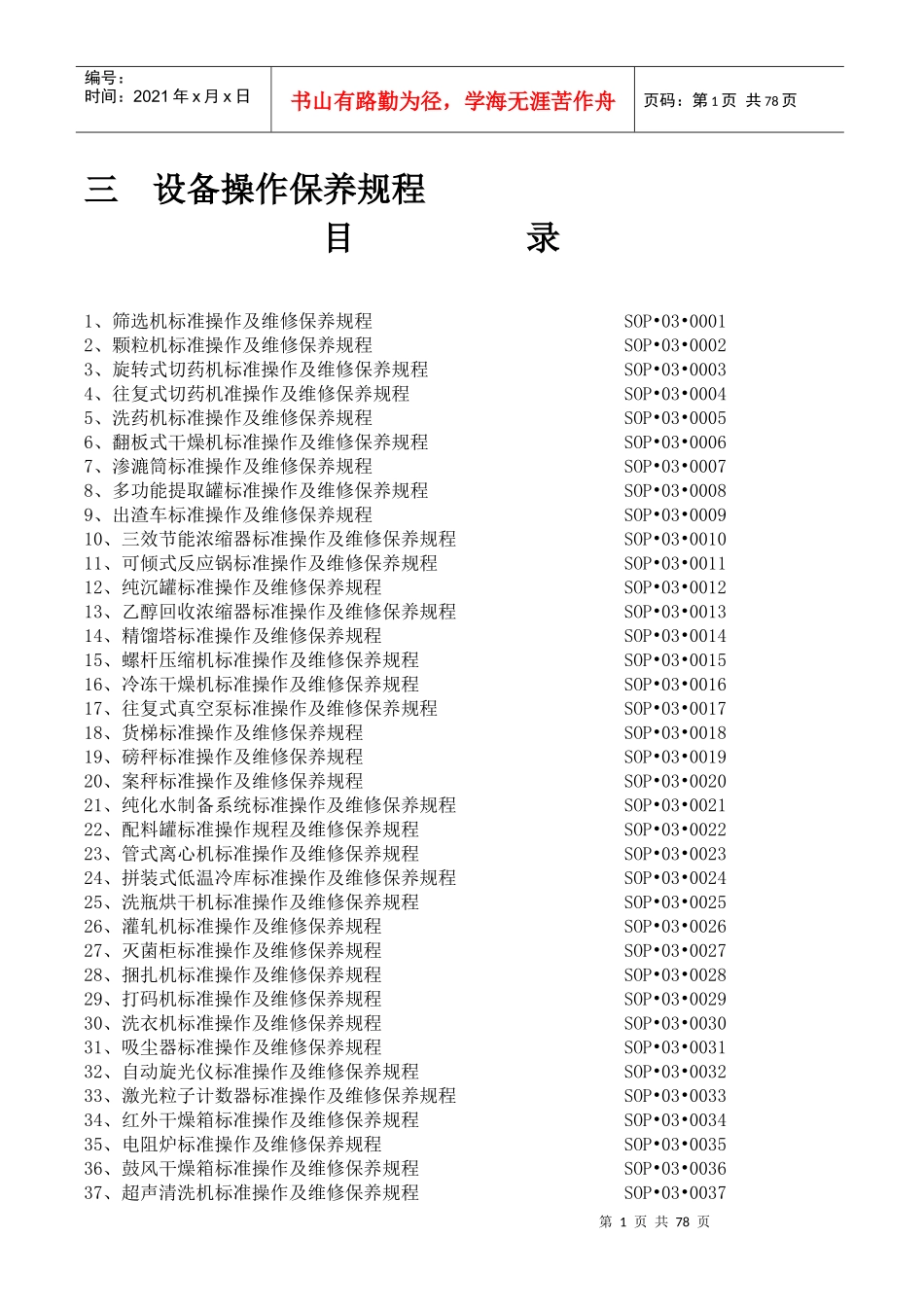 设备操作规程(52个)_第1页
