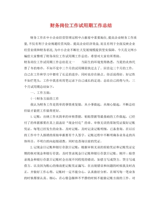 财务岗位工作试用期工作总结 