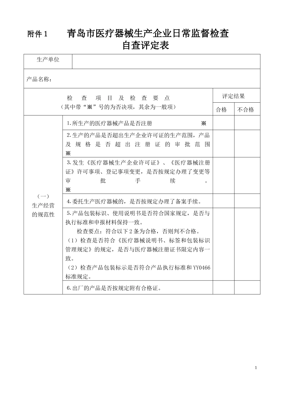 市南区医疗器械生产经营使用单位自查表_第1页