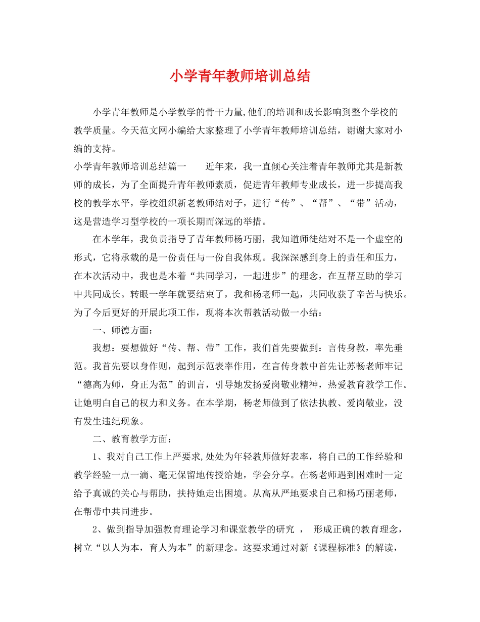 小学青年教师培训总结 _第1页