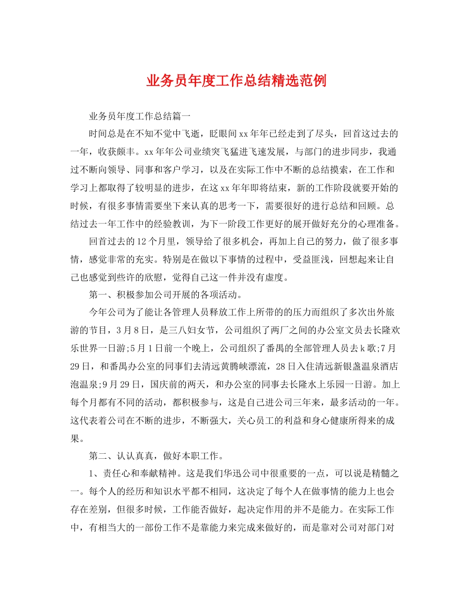 业务员年度工作总结精选范例 _第1页