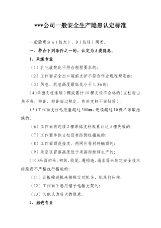 煤矿一般安全生产隐患认定标准(DOC36页)