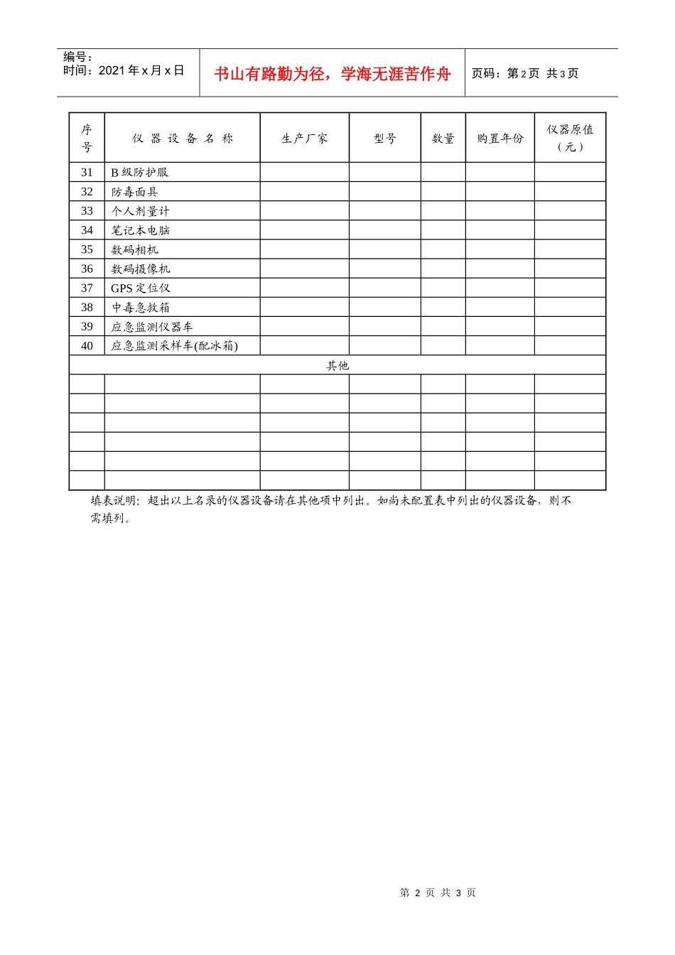 应急监测基本仪器设备调查表_第2页