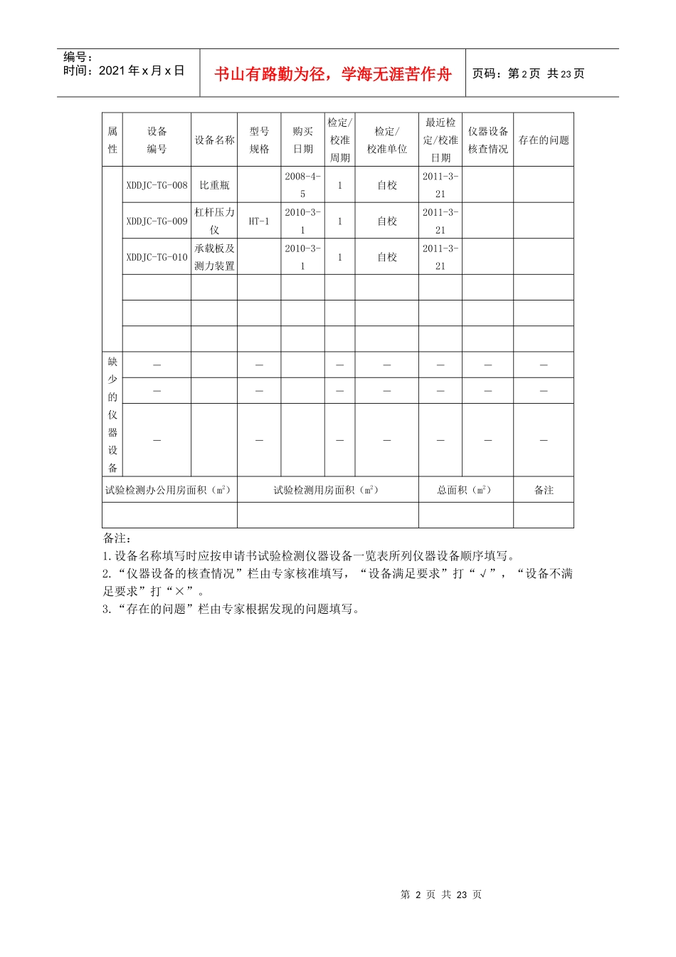 试验检测仪器设备现场检查表汇编_第2页