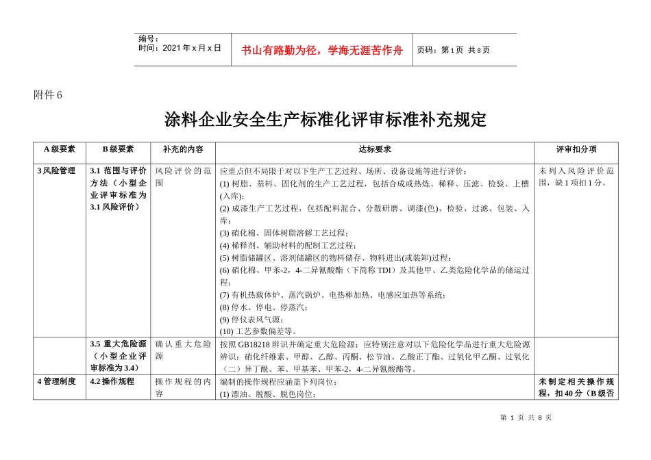 涂料企业安全生产标准化评审标准补充规定_第1页