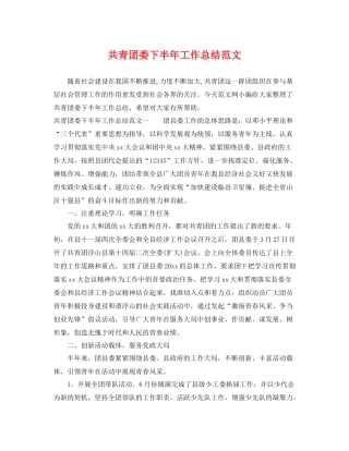 共青团委下半年工作总结范文 