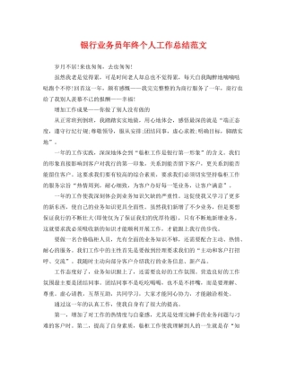 银行业务员年终个人工作总结范文 