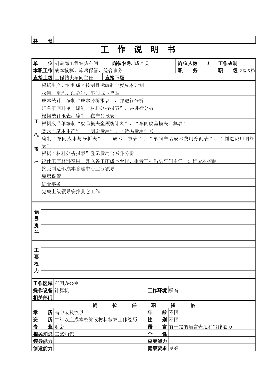 工程钻头车间工作说明书_第3页