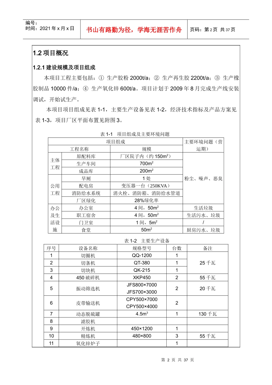 废旧轮胎处理及氧化锌生产线建设项目环评报表_第2页