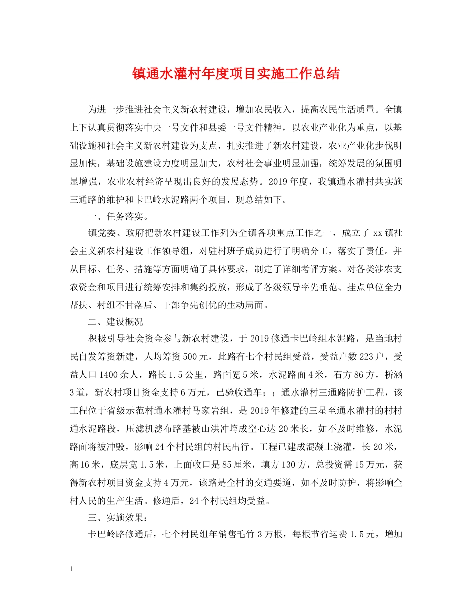 镇通水灌村年度项目实施工作总结 _第1页
