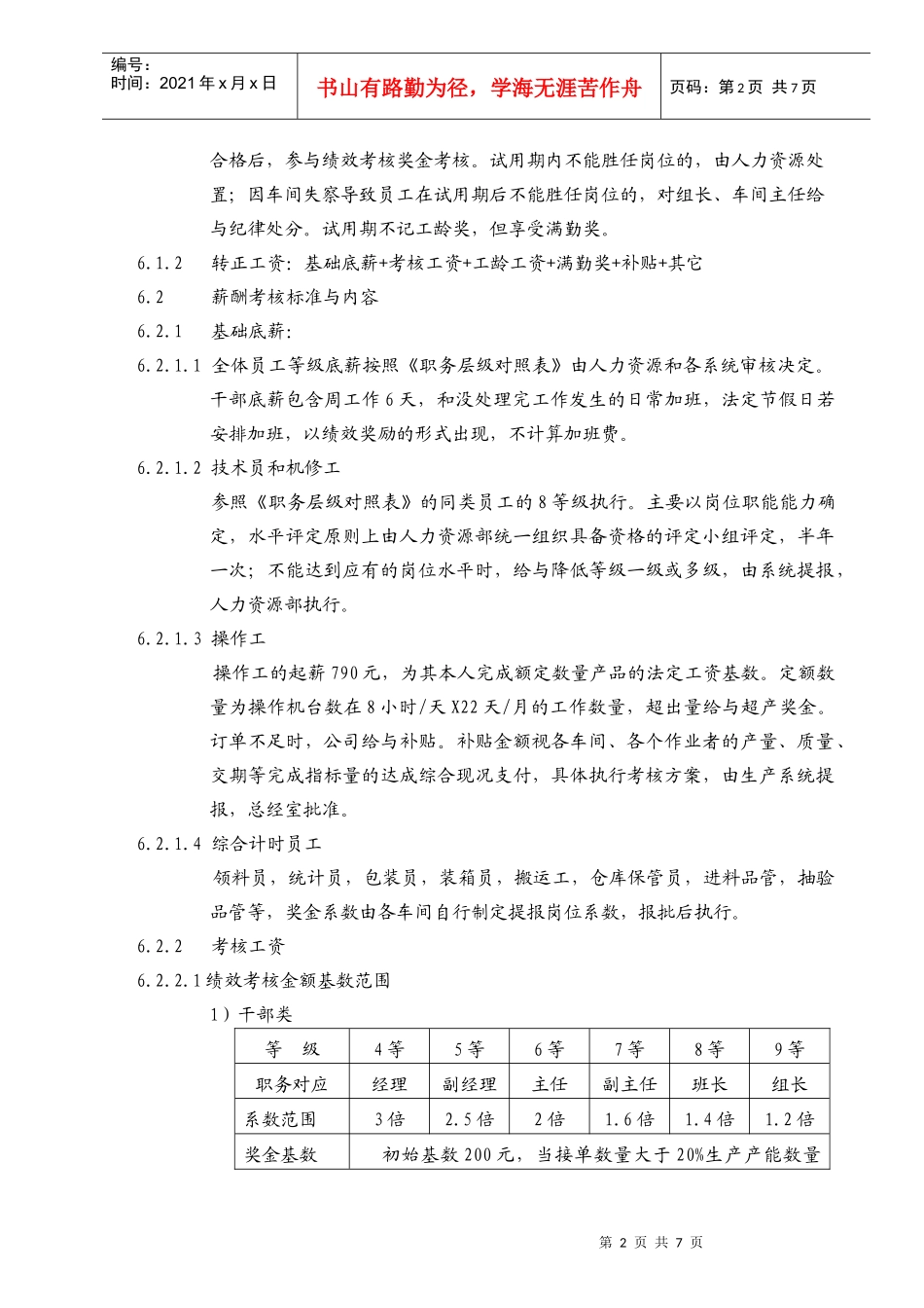 生产车间干部、员工薪酬考核方案_第2页
