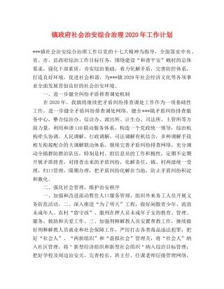 镇政府社会治安综合治理2020年工作计划 