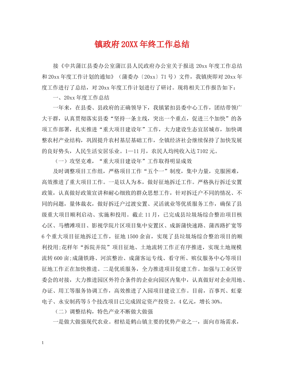 镇政府20XX年终工作总结 _第1页