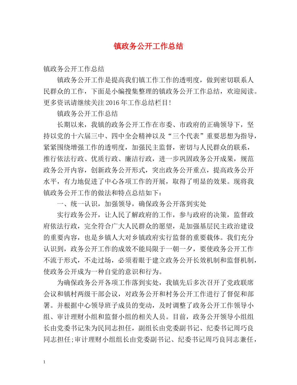 镇政务公开工作总结 _第1页