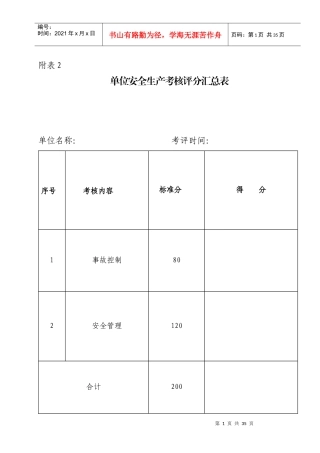 安全生产考核表
