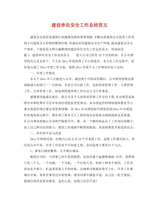 建设单位安全工作总结范文 