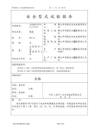 安全型式试验报告