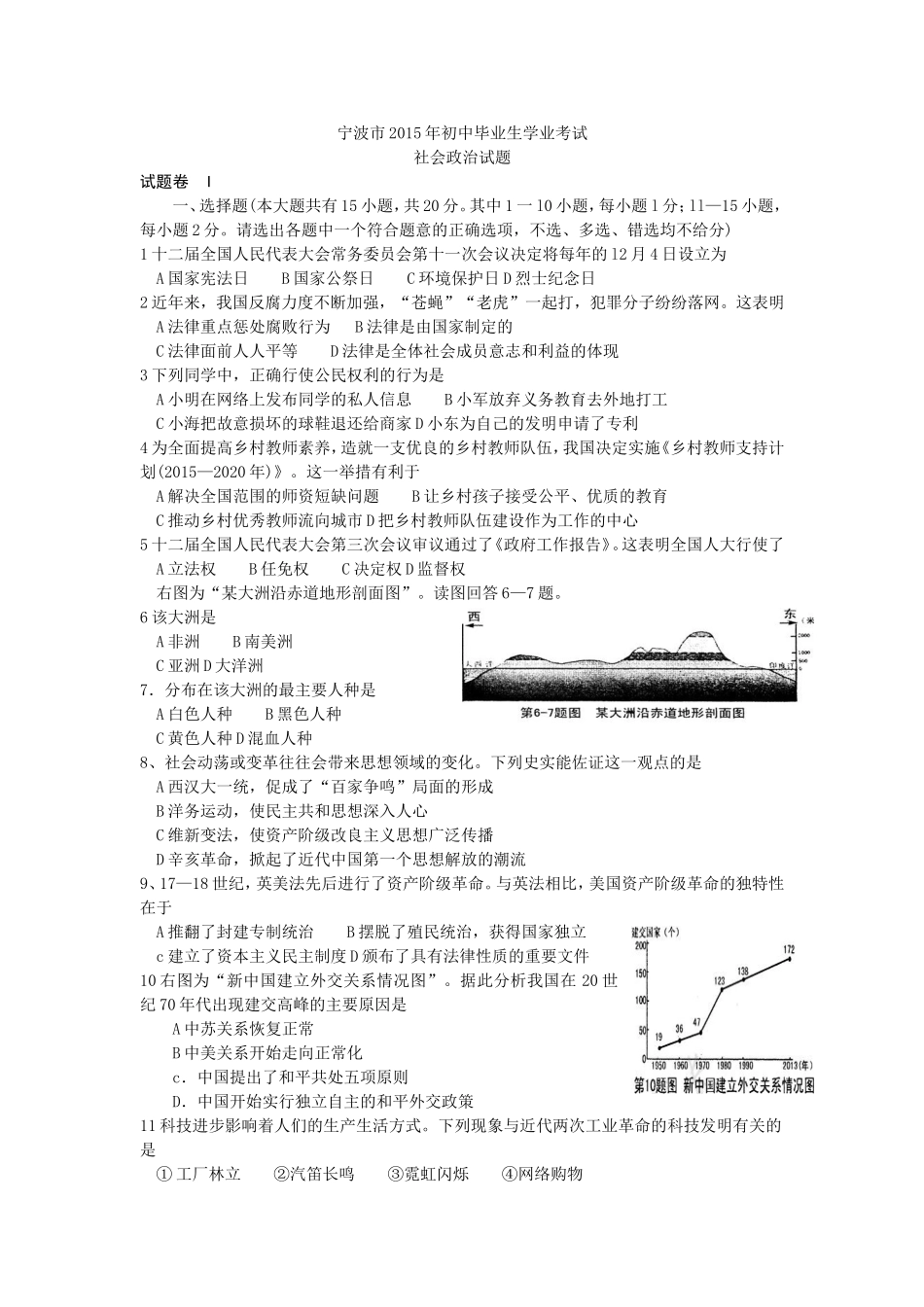 宁波市2015年初中毕业生学业考试_第1页